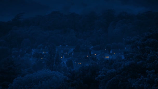 Casas Con Luces Encendidas Los Suburbios Por Noche — Vídeos de Stock