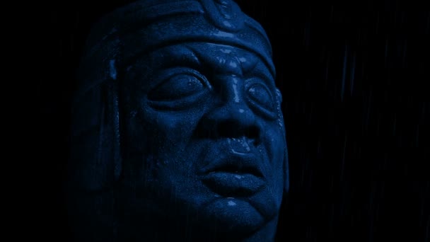 Statue Antique Tête Sous Pluie Nuit — Video