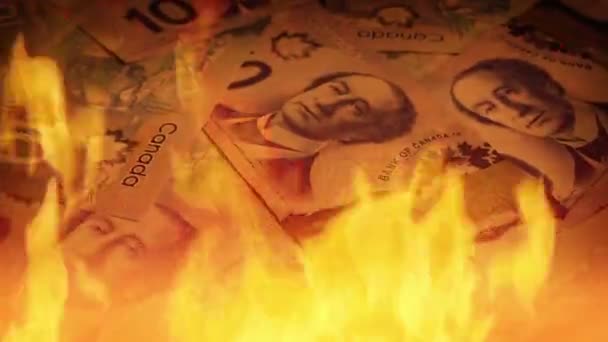 Kanadische Banknoten Fire Economy Konzept — Stockvideo