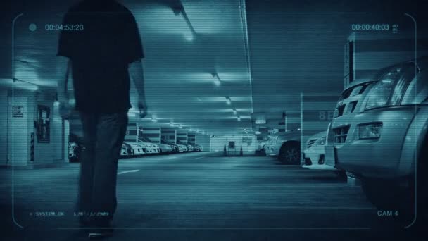 Cctv Man Walks Car Suspate Victim Crime Concept — стокове відео