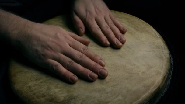 Man Plays Large Hand Drum — Stock Video