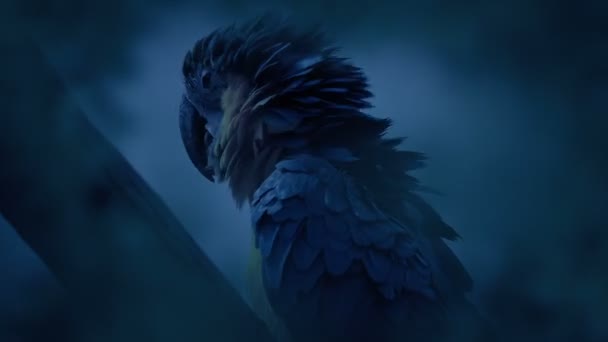 Papagaios Sacode Suas Penas Selva Noite — Vídeo de Stock