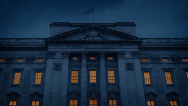 Palácio Buckingham Com Luzes Acesas Noite — Vídeo de Stock