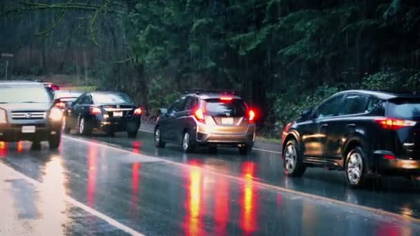 Cars Passing Rain Rural Area — Stock Video