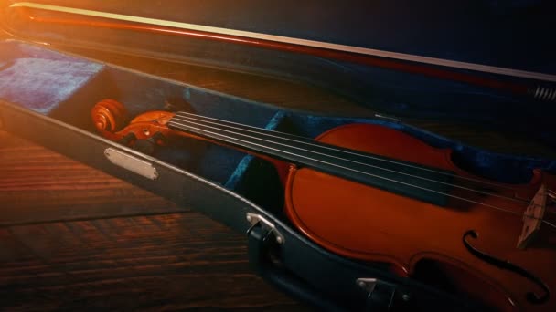 Violin Plockas Upp Gyllene Damm Glöd — Stockvideo