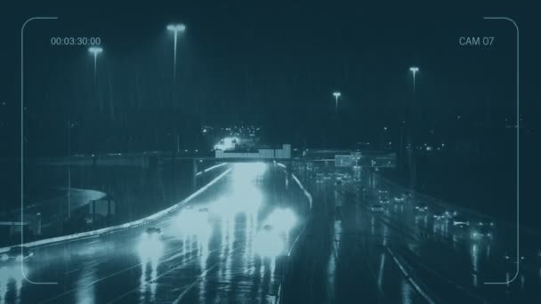 Cctv Autopista Noche Lluvia Fuerte — Vídeo de stock