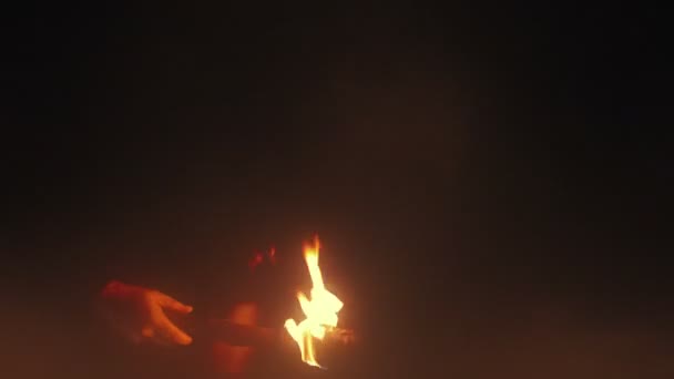 Person Lights Fire Torch Mist — Stock Video