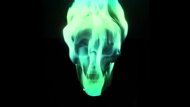 Teschio Nel Fuoco Verde Apre Elemento Bocca Halloween — Video Stock