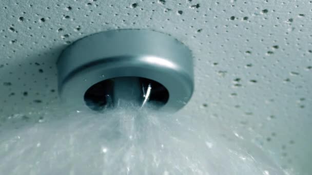 Sprinkler Pulveriza Água Após Alarme Incêndio Triturado — Vídeo de Stock