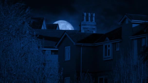 Księżyc Porusza Się Domami Straszna Scena Halloween — Wideo stockowe