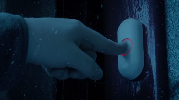 Дверний Дзвінок Натиснув Снігопаді Ввечері — стокове відео