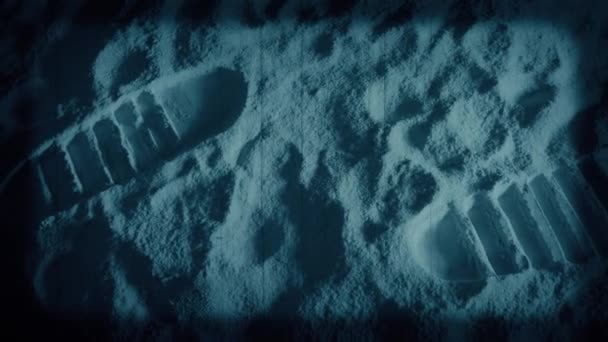 Lunar Footprints Vintage Film Pov — стоковое видео