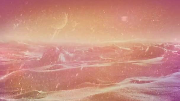 Buitenaardse Planeet Met Sneeuw Kleurrijk Gas Wervelend — Stockvideo