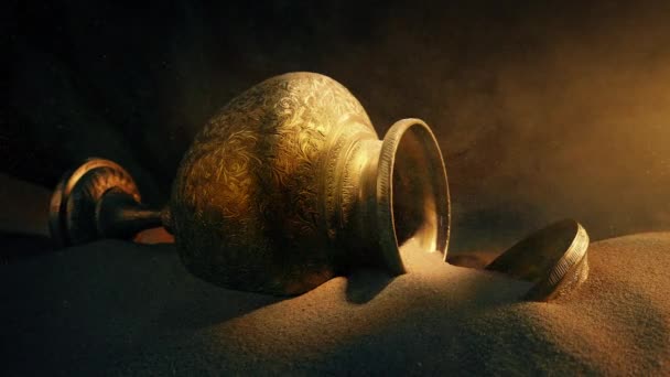 Starověká Zlatá Váza Tmavé Jeskyni — Stock video