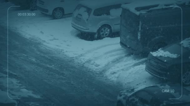Cctv Snowing Car Park Winter — Stock Video