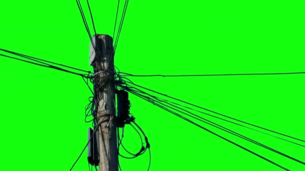 Pylon Πολλά Καλώδια Πράσινη Οθόνη Απομονωμένη — Αρχείο Βίντεο