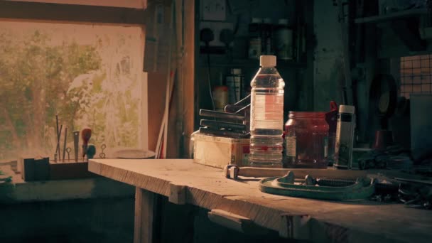Work Table Garage Nostalgic Scene — Stock Video