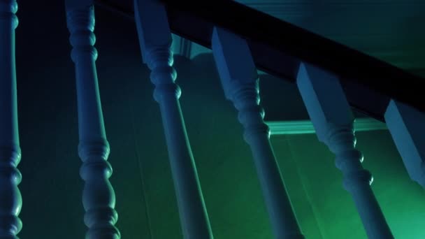 Strange Green Glow Staircase Spooky House Detail — стоковое видео