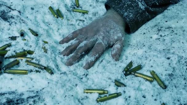 Dead Soldier Snowy Battlefield — Vídeo de Stock