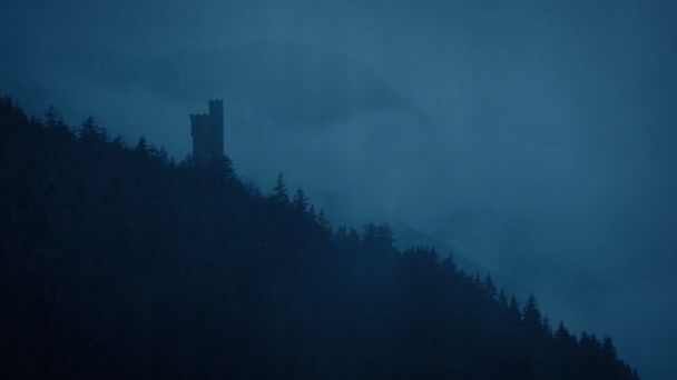 Rain Storm Castle Misty Mountains — Vídeo de stock