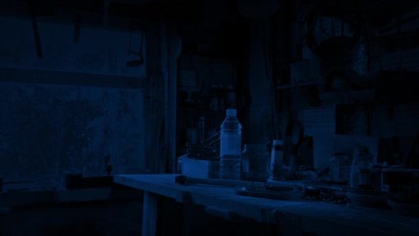 Ufo Lights Garage Night Green Glow — Stok video