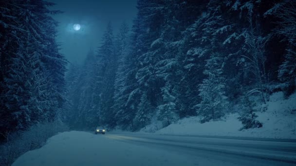 Autos Fahren Bei Schneefall Auf Autobahn — Stockvideo