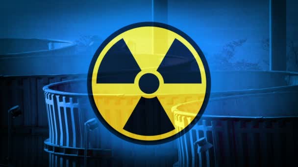 Símbolo Nuclear Enormes Respiraderos Central Eléctrica — Vídeo de stock
