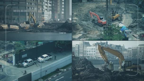 Відеоспостереження Будівництво Міста Екскаваторами Журавель — стокове відео