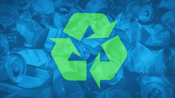 Recycling Von Metall Recycling Symbol Über Gemischten Dosen Und Dosen — Stockvideo