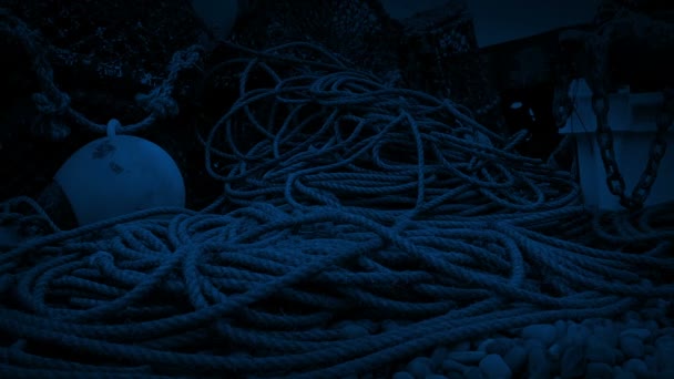 Fishing Ropes Boats Night — Stock Video