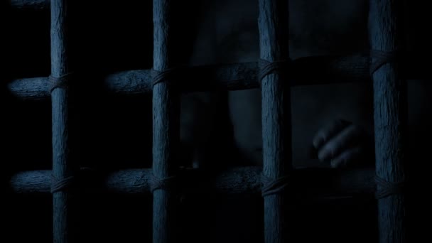 Hände Auf Gefängnisgittern Dunkeln — Stockvideo