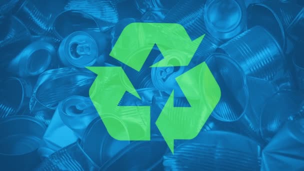 Reciclagem Latas Latas Metal Com Composto Símbolo — Vídeo de Stock