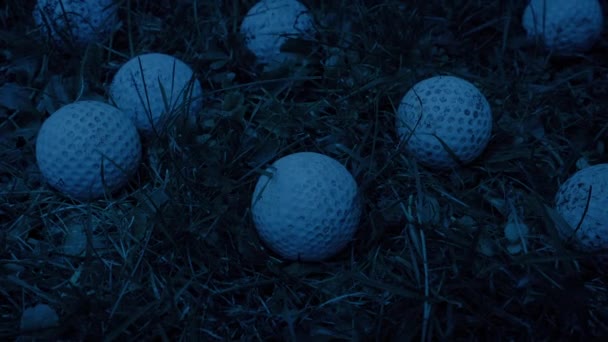 在黄昏的草丛中丢失的高尔夫球球 — 图库视频影像