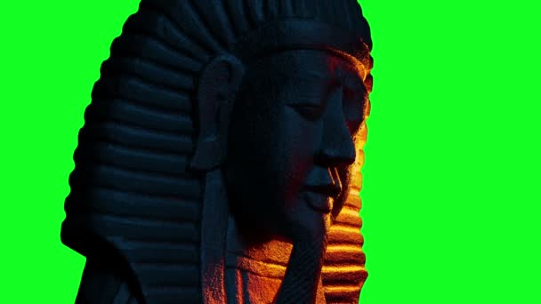Egyiptomi Király Szobor Lit Firelight Greenscreen — Stock videók