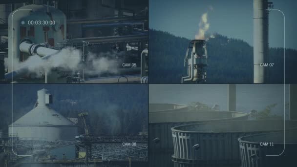 Oil Refinery Cctv Screens Quad — Stock Video