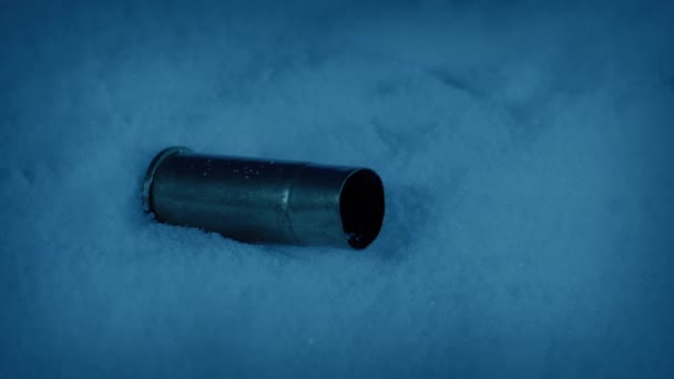Gun Fired Bullet Casings Land Snow — Stock Video