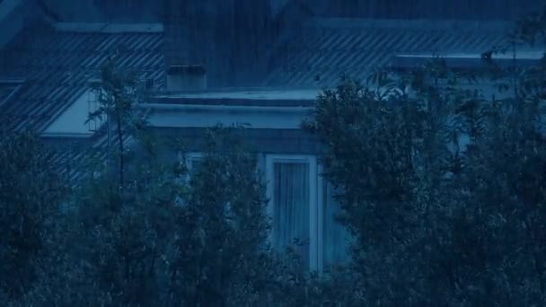 Regn Storm Lägenhet Med Ljus Pågår Eller Utanför — Stockvideo