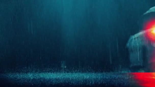 Auto Fährt Bei Starkem Regen Durch Sturm — Stockvideo