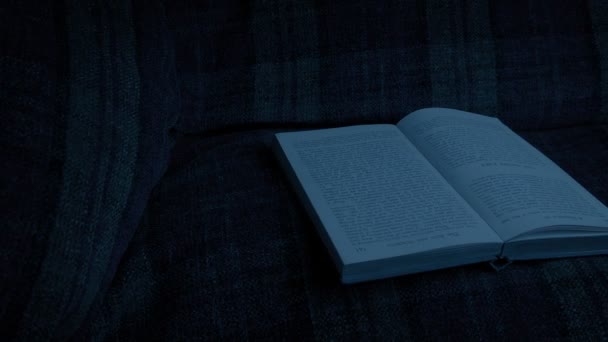 Karanlık Oda Sandalye Üzerinde Kitap Geçiriliyor — Stok video