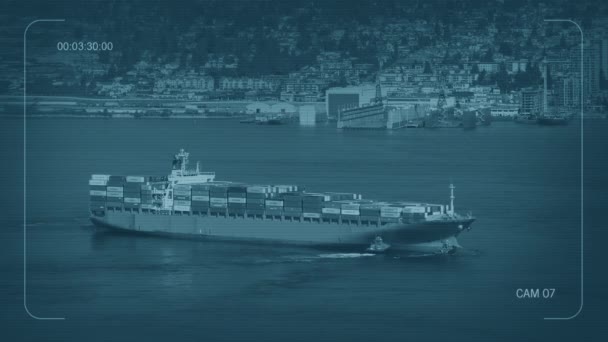 Cctv Freighter Ship Turning Zatoce — Wideo stockowe