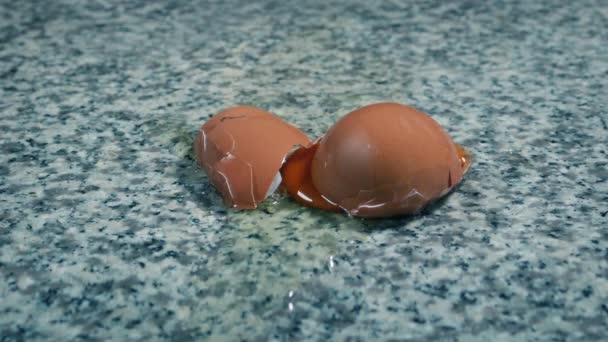 Αυγό Σπάει Στο Πάτωμα Ατύχημα Κουζίνα — Αρχείο Βίντεο