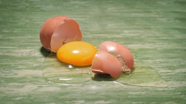 鸡蛋在厨房地板上碰了一下 — 图库视频影像
