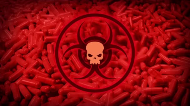 Kapslar Hälla Med Bio Hazard Skull Symbol — Stockvideo