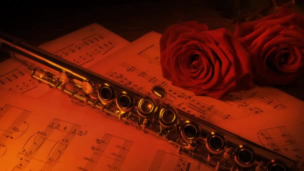 Flauta Rosas Escena Concierto Fuego — Vídeo de stock