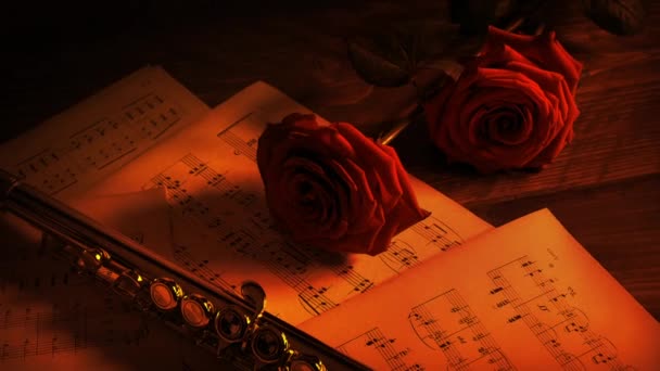 Flauta Rosas Detalle Concierto Fuego — Vídeo de stock