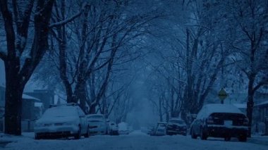 Akşam Şehir Yolunda Kar Yağışı