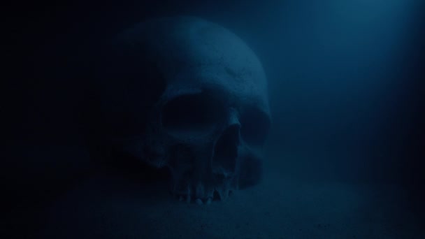 Suyun Altındaki Kafatası Karanlıkta — Stok video