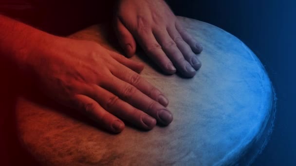 Man Plays Hand Drum Stage — Stock Video