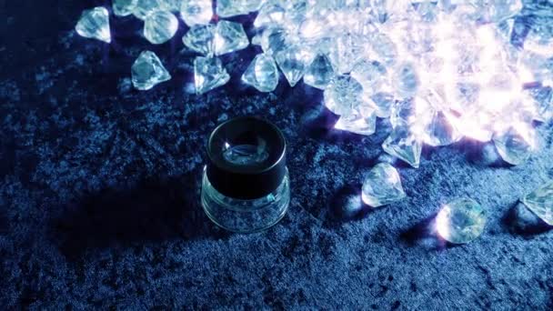 Csillogó Gyémántok Loupe Nagyító Ellenőrzéshez — Stock videók