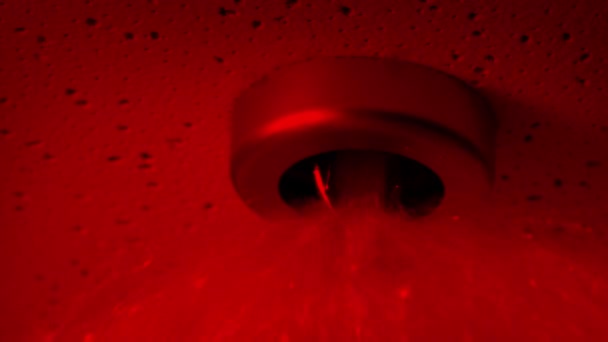 Spruzzatore Spruzza Acqua Nella Luce Rossa Sicurezza — Video Stock